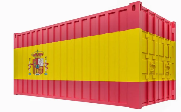 带有西班牙国旗的集装箱3d插图 — 图库照片