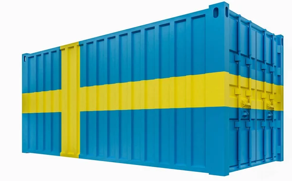 Illustrazione 3D del contenitore di carico con bandiera svedese — Foto Stock