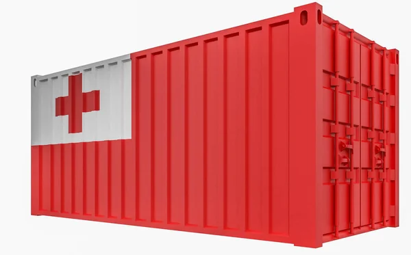 3D illustratie van cargo container met Tonga vlag — Stockfoto
