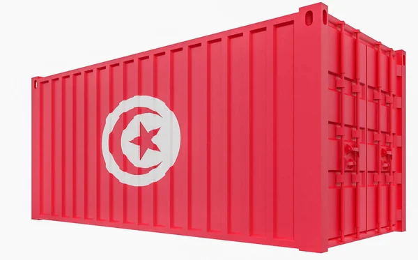 3D ilustrace nákladního kontejneru s Tuniskou vlajkou — Stock fotografie