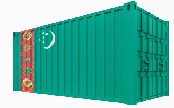 Ilustración 3D del contenedor de carga con bandera de Turkmenistán —  Fotos de Stock