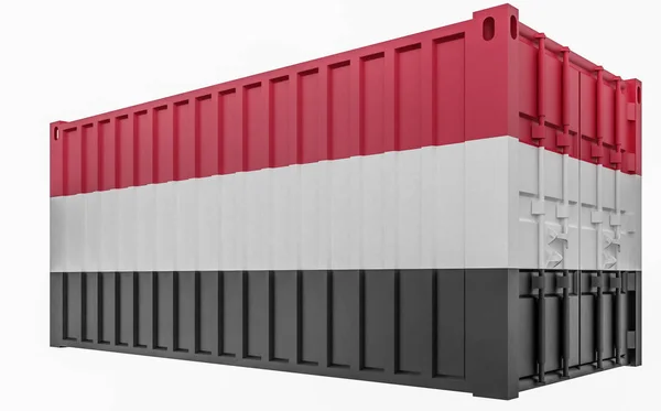 3D ілюстрація вантажного контейнера з прапором Ємену — стокове фото
