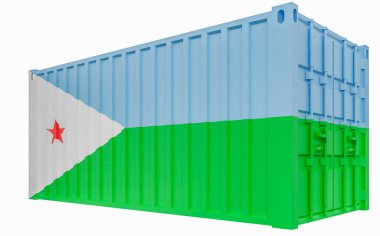 Cibuti Bayraklı Kargo Konteyner3d İllüstrasyon