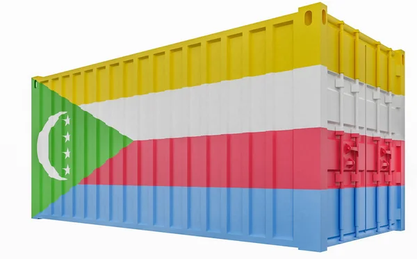 Ilustración 3D del contenedor de carga con bandera de Comoras —  Fotos de Stock