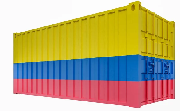 Ilustración 3D del contenedor de carga con bandera de Colombia — Foto de Stock
