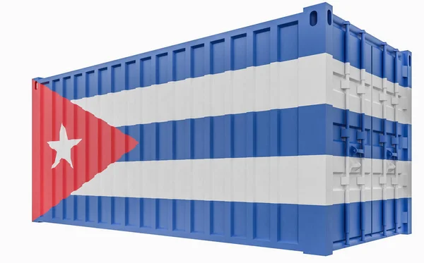 3D illustratie van cargo container met Cuba vlag — Stockfoto