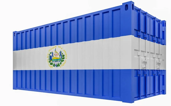 Ilustración 3D del contenedor de carga con bandera de El Salvador — Foto de Stock