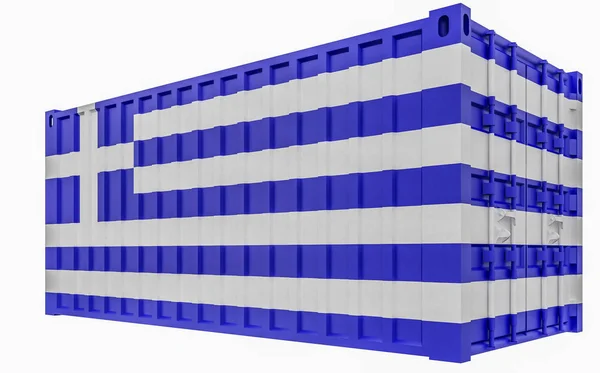 3D απεικόνιση εμπορευματοκιβωτίων φορτίου με σημαία Ελλάδας — Φωτογραφία Αρχείου