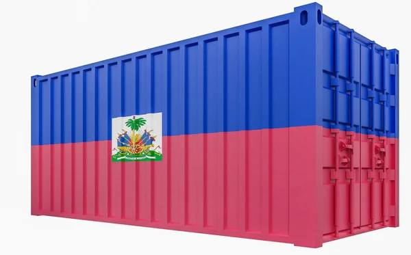 Ilustración 3D del contenedor de carga con bandera de Haití — Foto de Stock