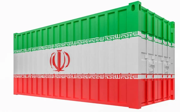 3D Illustration des Frachtcontainers mit iranischer Flagge — Stockfoto