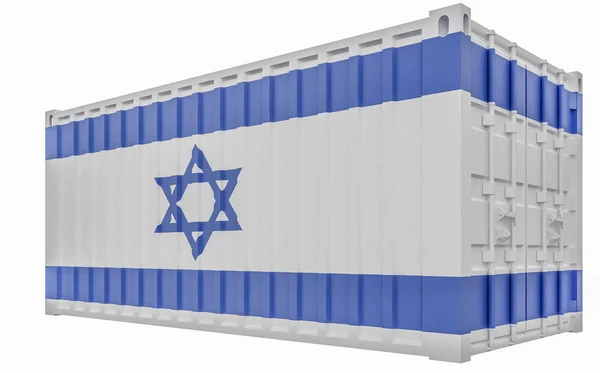 Ilustración 3D del contenedor de carga con bandera de Israel —  Fotos de Stock