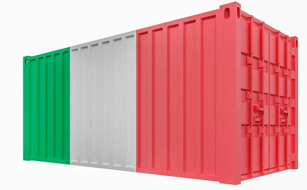 Ilustração 3D do recipiente de carga com bandeira da Itália — Fotografia de Stock