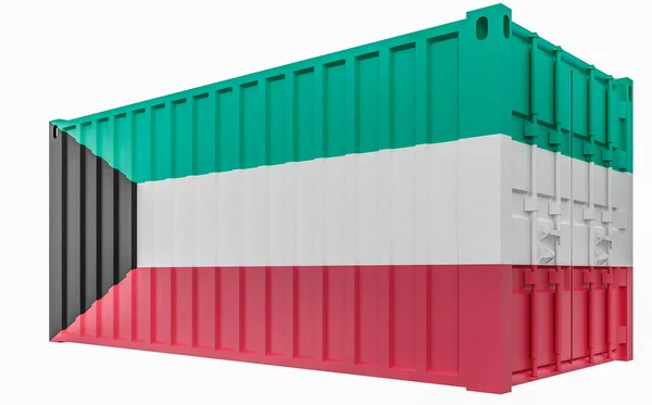 3D απεικόνιση κοντέινερ φορτίου με σημαία του Κουβέιτ — Φωτογραφία Αρχείου