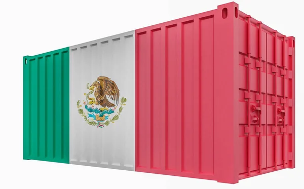 Ilustración 3D del contenedor de carga con bandera de México — Foto de Stock