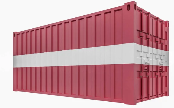 3D ilustrace kontejneru nákladu s lotyšskou vlajkou — Stock fotografie