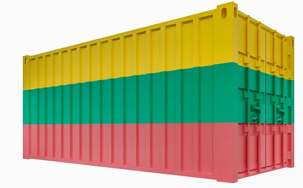 3D illustratie van cargo container met Litouwen vlag — Stockfoto