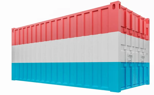 Illustration 3D du conteneur de fret avec drapeau luxembourgeois — Photo