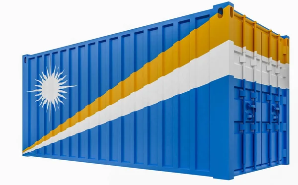 3d 带有马绍尔群岛国旗的货物集装箱插图 — 图库照片