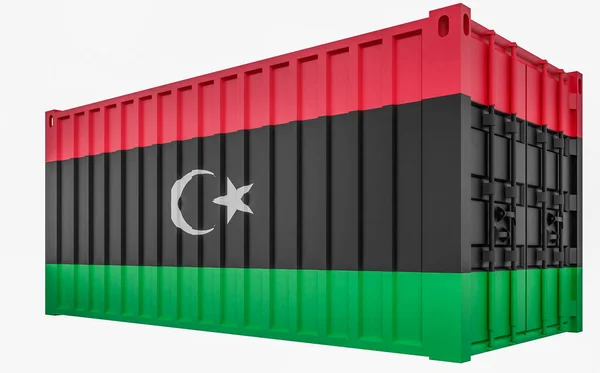 3D Illustration des Frachtcontainers mit libyscher Flagge — Stockfoto