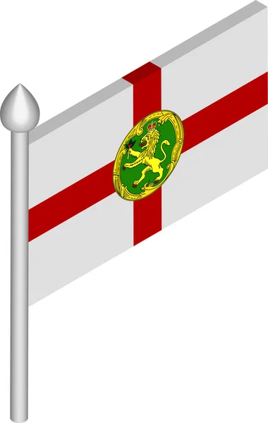 Ilustración isométrica vectorial del asta de la bandera con bandera de Alderney — Archivo Imágenes Vectoriales