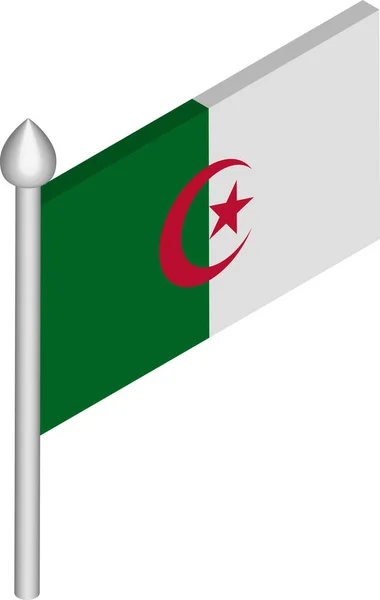 Ilustración isométrica vectorial del asta de la bandera con bandera de Argelia — Archivo Imágenes Vectoriales