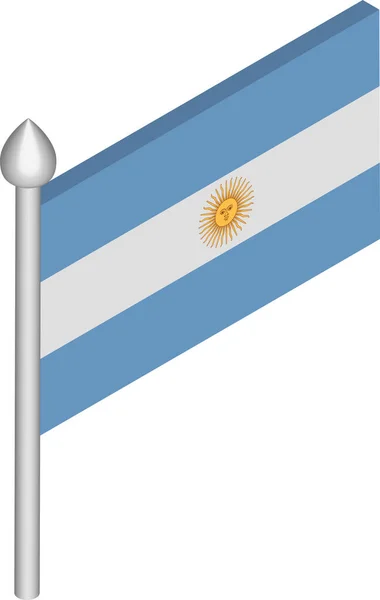 Ilustración isométrica vectorial del asta de la bandera con bandera argentina — Archivo Imágenes Vectoriales