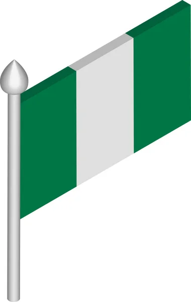 Vector Isometric Illustration of Flagpole with Nigeria Flag — Stock Vector