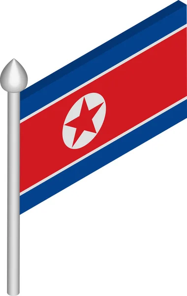 Ilustración isométrica vectorial del asta de la bandera con bandera de Corea del Norte — Archivo Imágenes Vectoriales