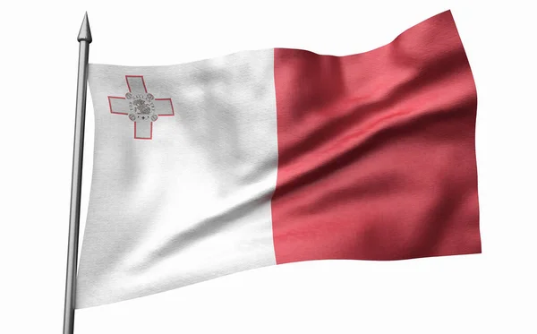 3D ilustrace vlajkového stožáru s vlajkou Malty — Stock fotografie