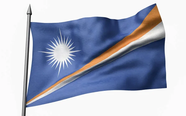 Marshall Adaları Bayrağı ile Bayrak Direğinin 3D Görünümü — Stok fotoğraf