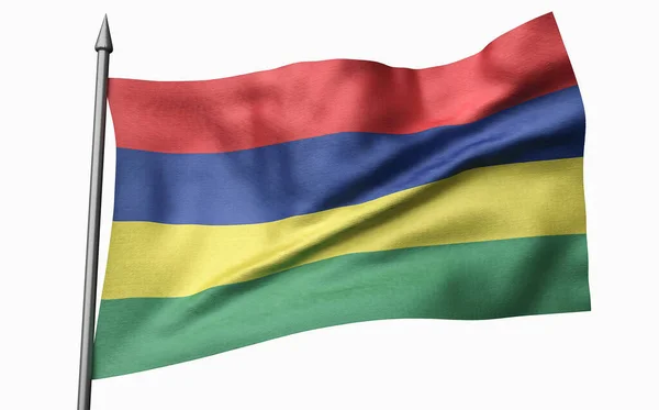 3D εικονογράφηση του Flagpole με σημαία Μαυρίκιου — Φωτογραφία Αρχείου