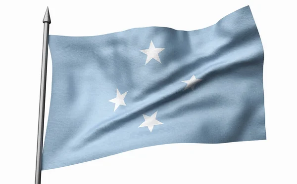 3D Illustratie van Flagpole met Micronesia Vlag — Stockfoto