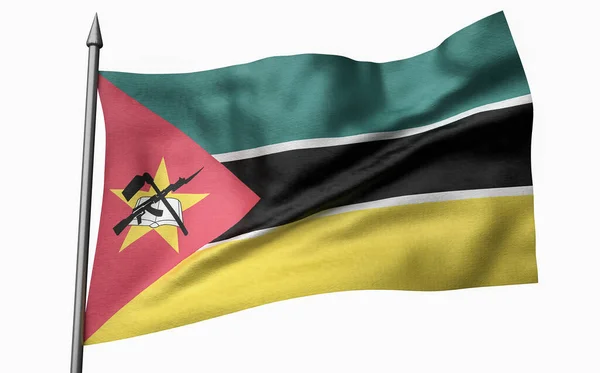 带有莫桑比克国旗的旗杆三维图解 — 图库照片