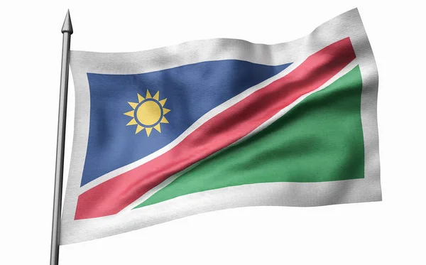 3D Illustratie van Flagpole met Namibië Vlag — Stockfoto