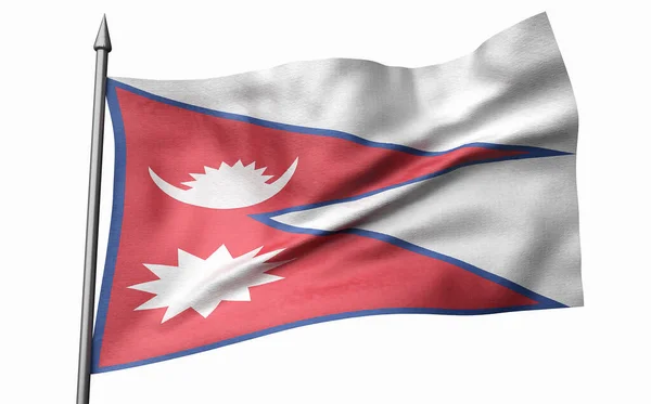 Ilustração 3D de Flagpole com Bandeira do Nepal — Fotografia de Stock