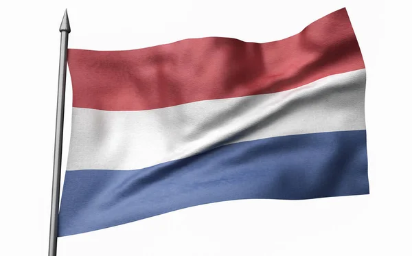 3D Illustratie van Vlaggenmast met Nederlandse vlag — Stockfoto