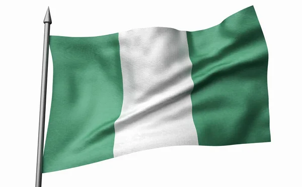3D-Illustration der Flaggenstange mit Nigeria-Flagge — Stockfoto