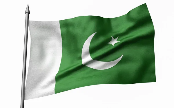 3D-illustration av flaggstång med Pakistan flagga — Stockfoto