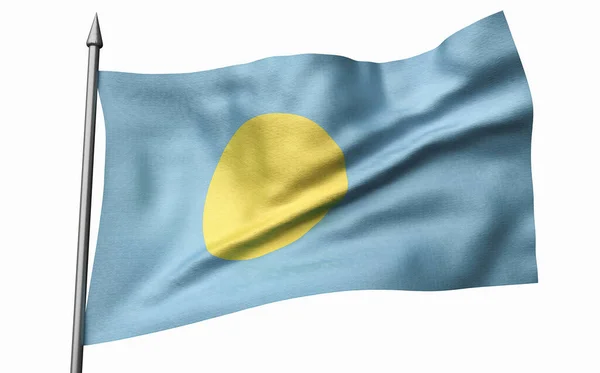 3D εικονογράφηση του Flagpole με σημαία Palau — Φωτογραφία Αρχείου