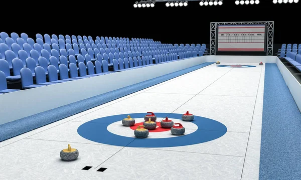 3D illusztrációja Ice aréna játék curling — Stock Fotó