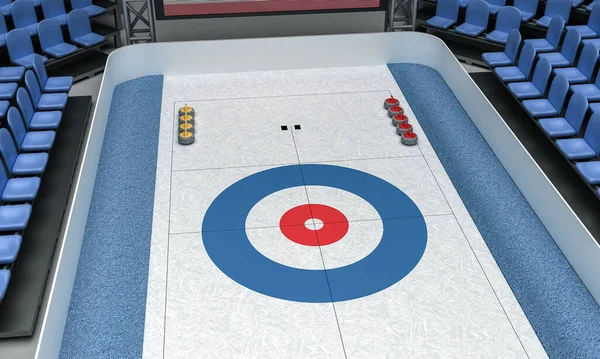 3D Ilustracja lodowej areny do gry w curling — Zdjęcie stockowe