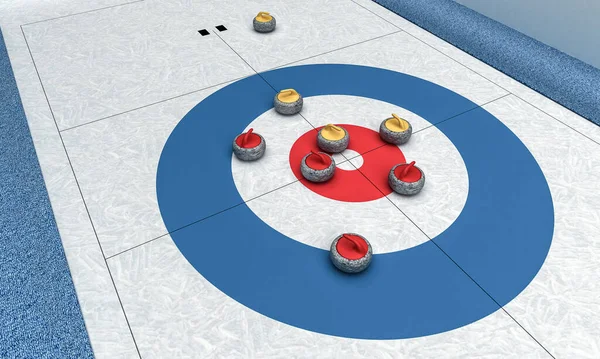 Ilustración 3D de la arena de hielo para jugar al curling — Foto de Stock