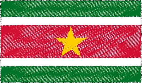 スケッチスタイルのベクトル描画 Suriname Flag — ストックベクタ