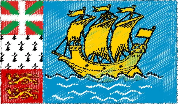 Vector Drawing Sketch Style Saint Pierre Miquelon Flag — стоковий вектор