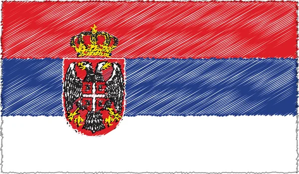 Vektor Ritning Skiss Style Serbien Flagga — Stock vektor