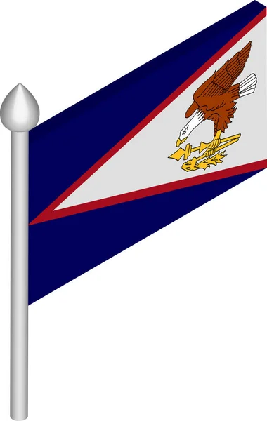 Ilustración isométrica vectorial del asta de la bandera con bandera de Samoa Americana — Vector de stock