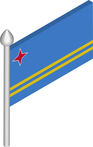 Ilustração Isométrica do Vetor de Flagpole com Bandeira de Aruba — Vetor de Stock