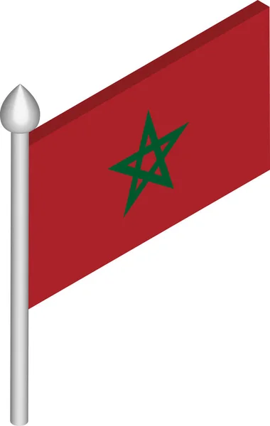 Vektor Isometric Illustration of Flagpole with Morocco Flag - Stok Vektor