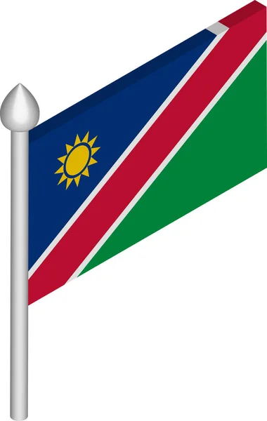 Ilustración isométrica vectorial del asta de la bandera con bandera de Namibia — Vector de stock