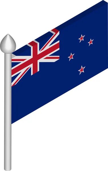 Vektorisometrische Illustration der Flaggenstange mit neuseeländischer Flagge — Stockvektor